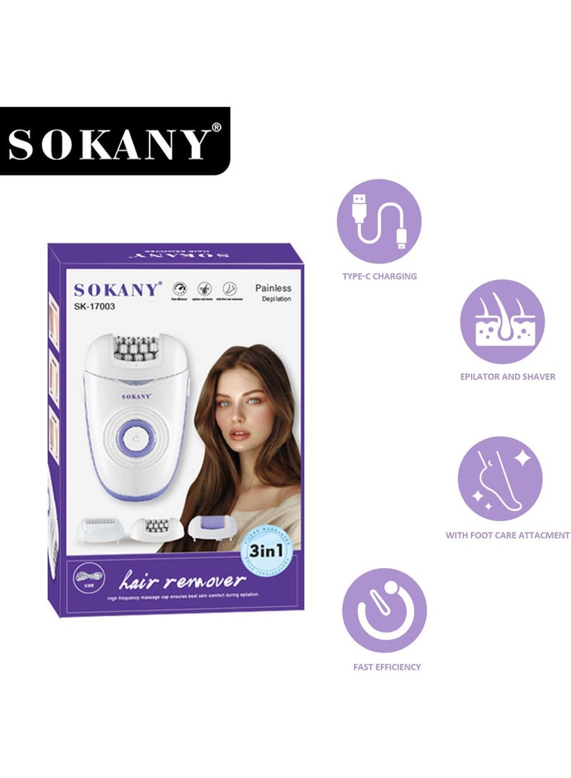 sokany Epilator,Facial Hair Removal for Women, Wet and Dry Cordless Hair Removal Epilator for Legs and Body with 3 Accessories Opti Light - Image 5